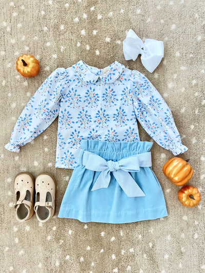 Beasley Bow Skirt Velveteen Barrington Blue with Barrington Blue Mini Gingham