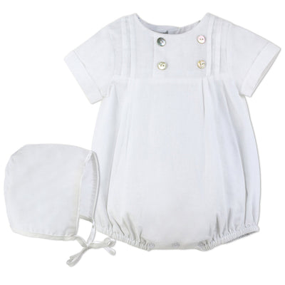 Linen Tuck Romper Boy Christening Outfit