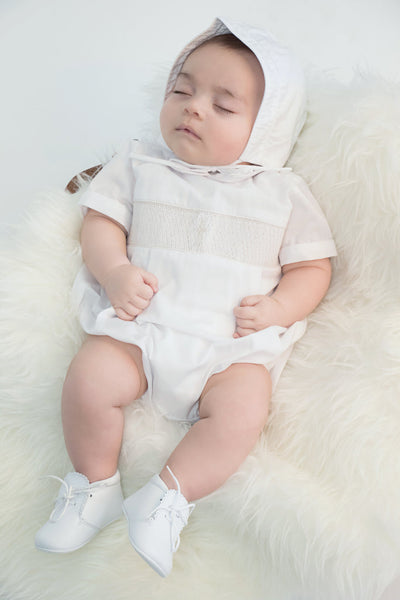 Smocked Cross Boy Christening Romper