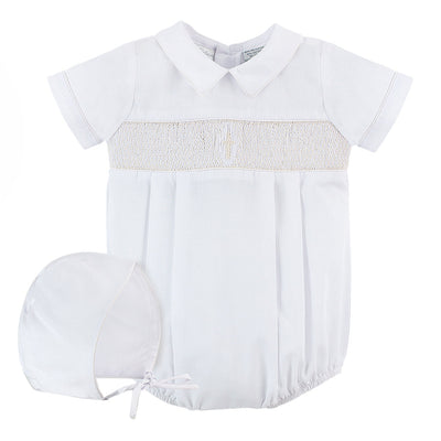 Smocked Cross Boy Christening Romper