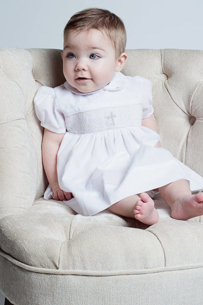 Smocked Cross Girl Christening Dress