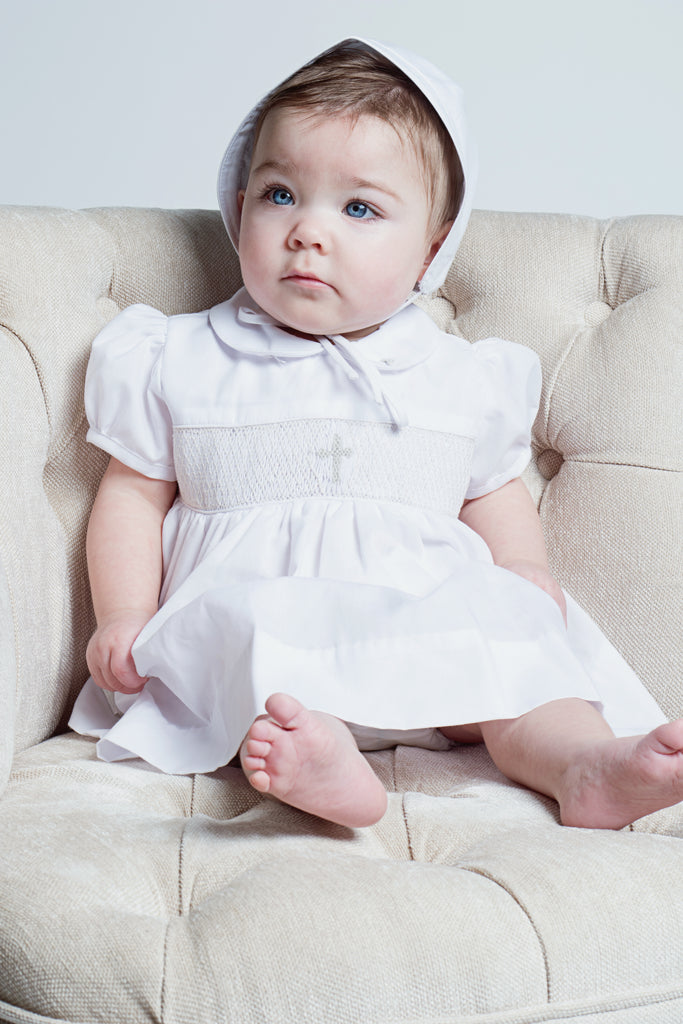 Smocked Cross Girl Christening Dress