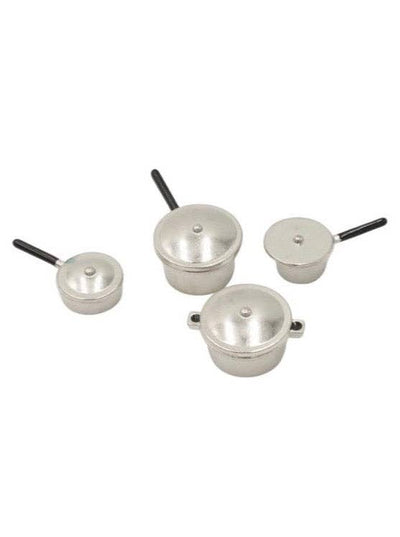 Dollhouse Metal Pots & Pans Set + Lids | Silver