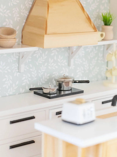 Dollhouse Metal Pots & Pans Set + Lids | Silver