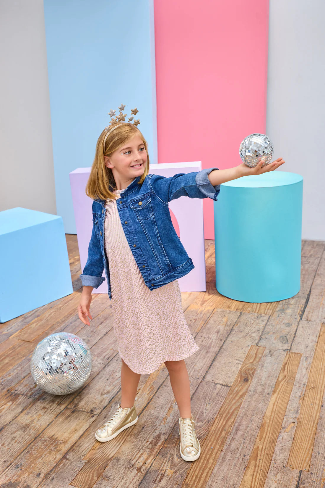 Swing Dress Pink Crinkle Stars