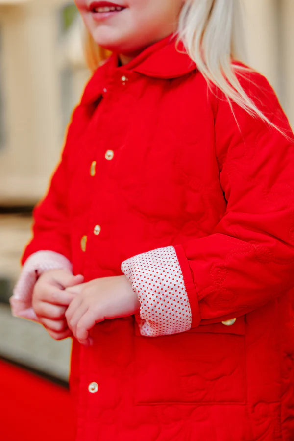 Kendall Quilted Coat Richmond Red Bows, Richmond Red Microdot