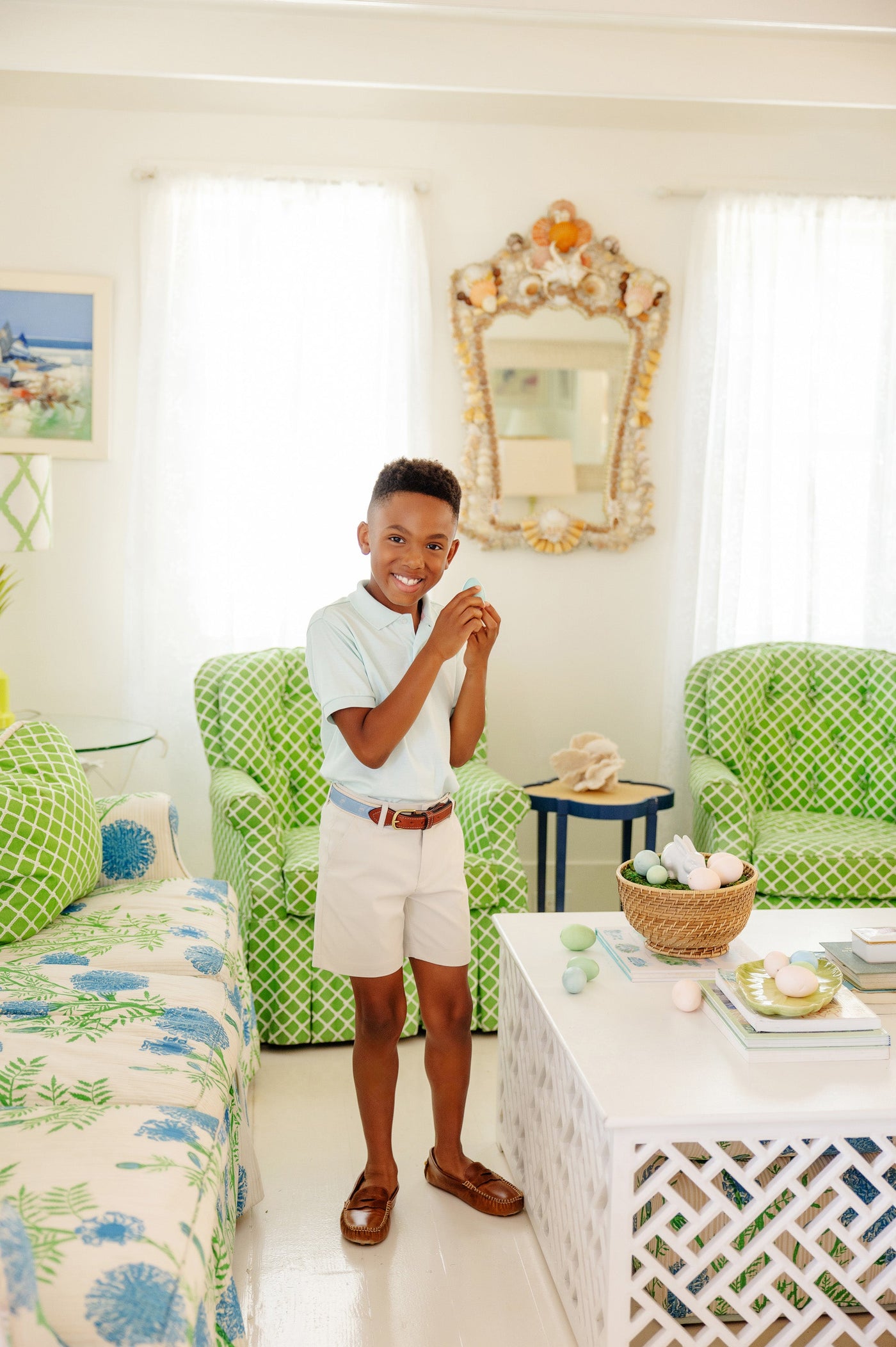 Prim and Proper Polo SS Sea Island Seafoam Beale SB Stork