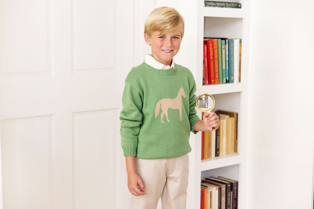 Isaac's Intarsia Sweater Grenada Green Horse