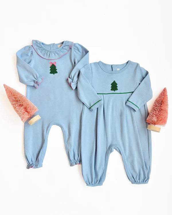 LS Bradford Romper Barrington Blue, Kiawah Kelly Green, Christmas Tree