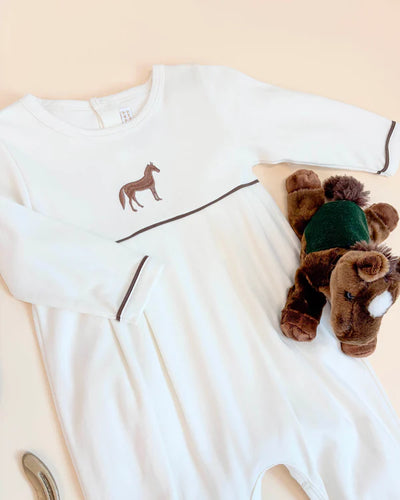 LS Bradford Romper Palmetto Pearl & Gray Bay Brown with Horse