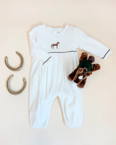 LS Bradford Romper Palmetto Pearl & Gray Bay Brown with Horse