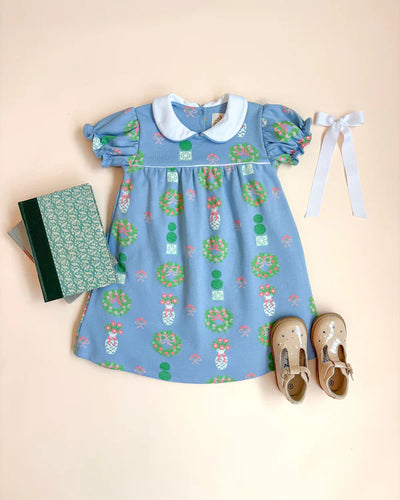 Holly Day Dress Pima Topiaries & Tangerines (Barrington Blue)