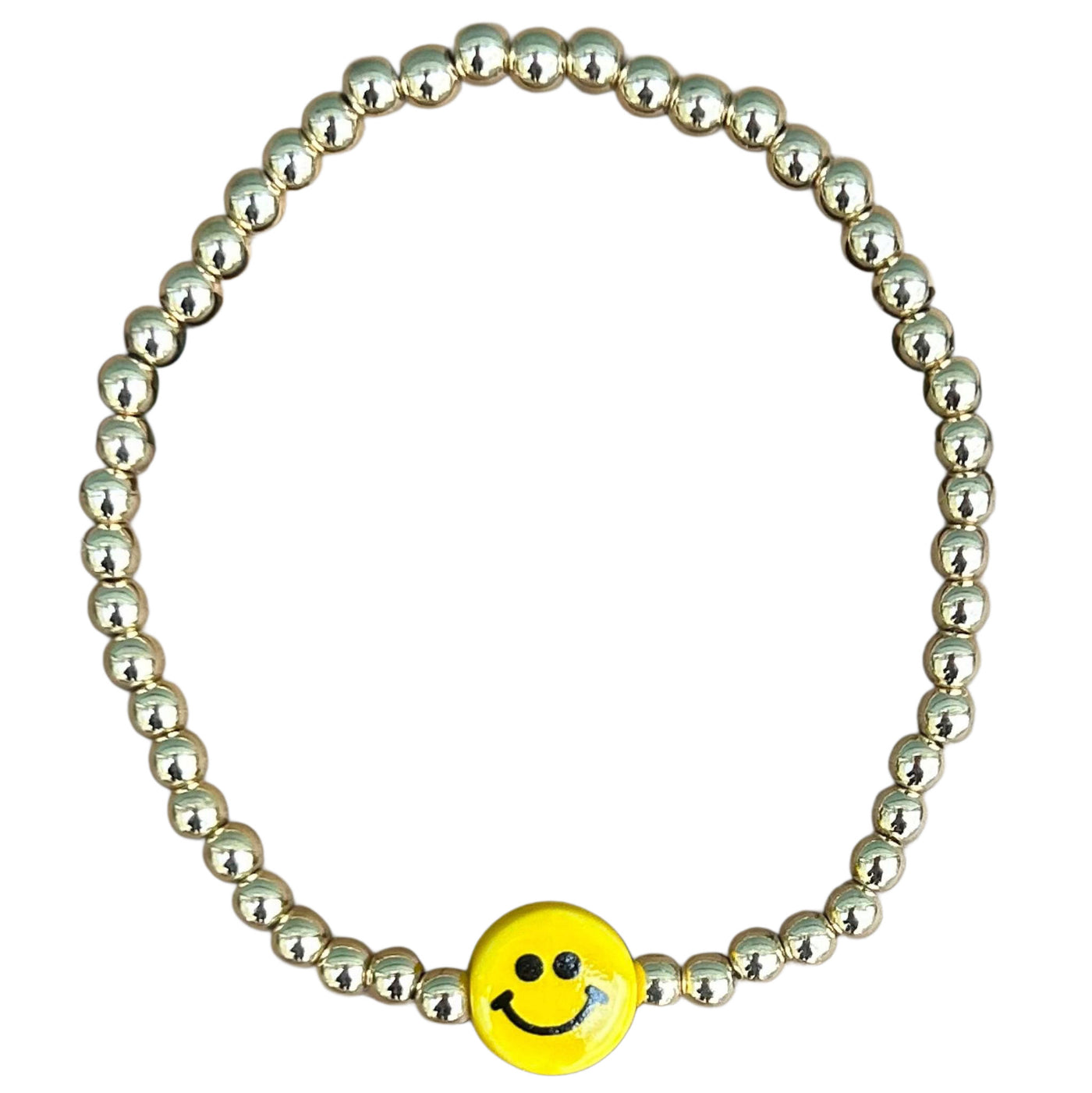 Small Gold Beaded Bracelet with Yellow Smiley Face Bead