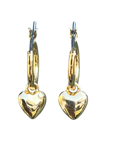 Gold Heart Charm Hoop Earrings