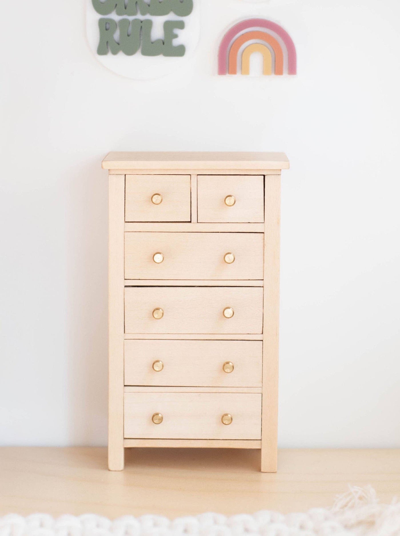 Dollhouse Tall Dresser | Gold Knobs