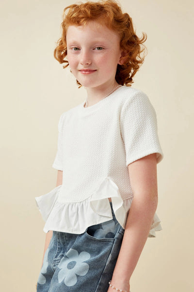 Mix Media Poplin Hem Knit Top Off White