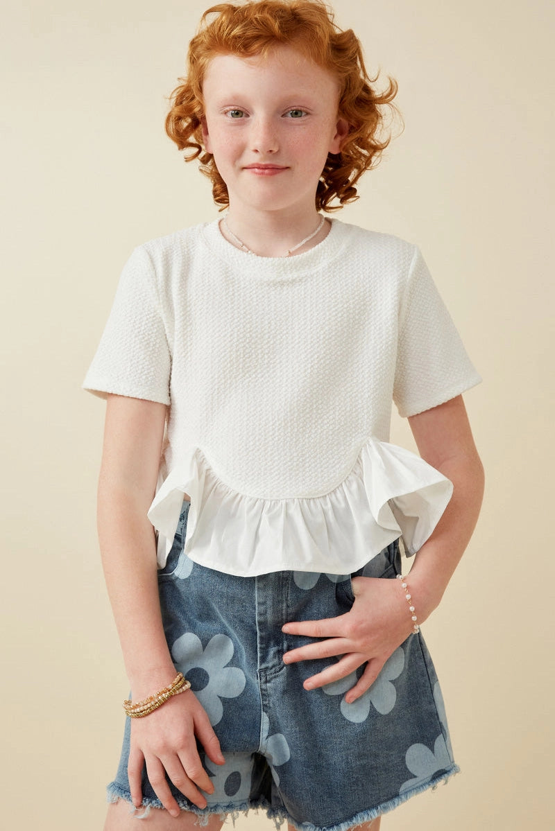 Mix Media Poplin Hem Knit Top Off White