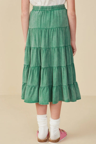 Two Tone Washed Tiered Skirt Green