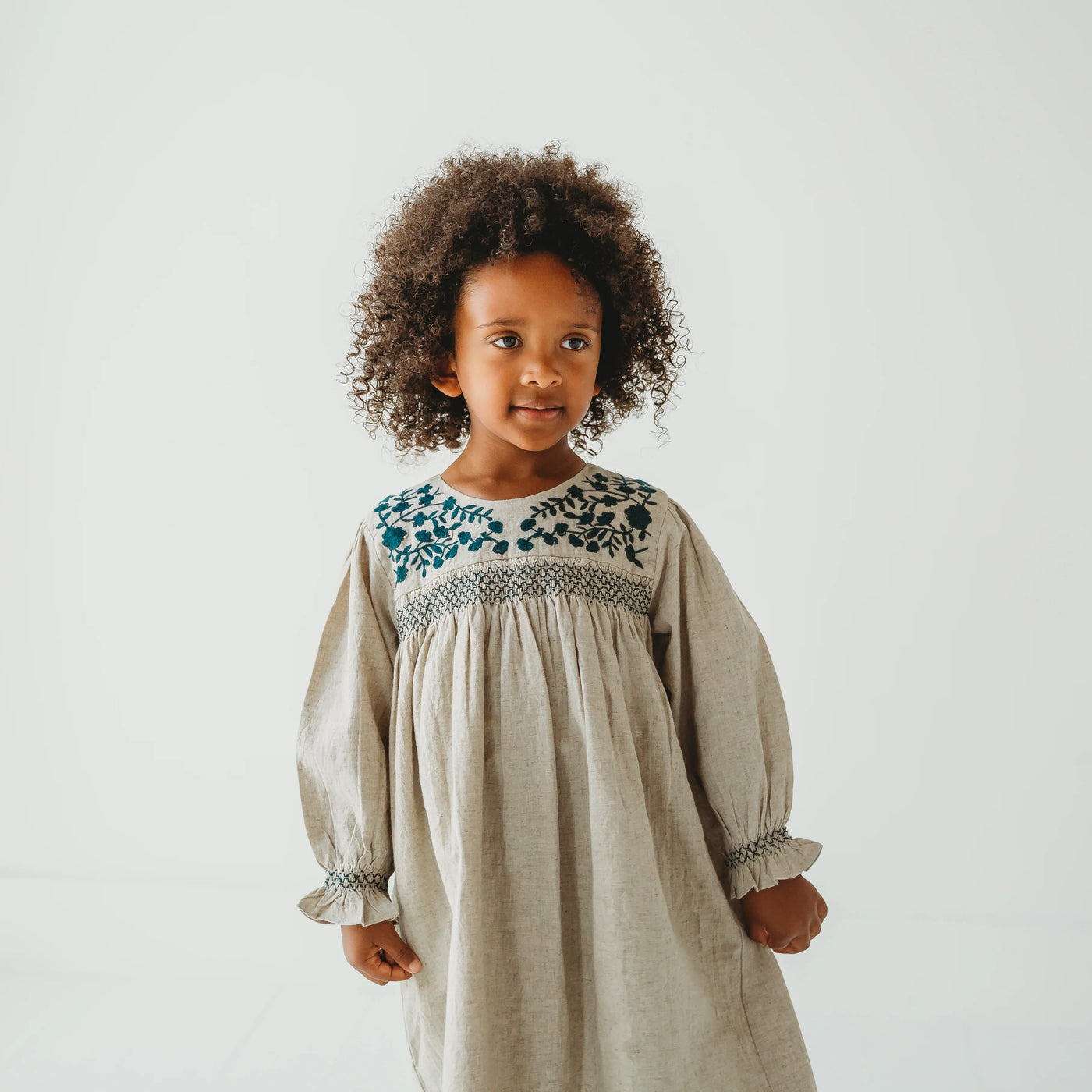 Meadow Breeze Linen Embroidered Oasis Dress 