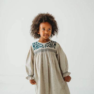 Meadow Breeze Linen Embroidered Oasis Dress 