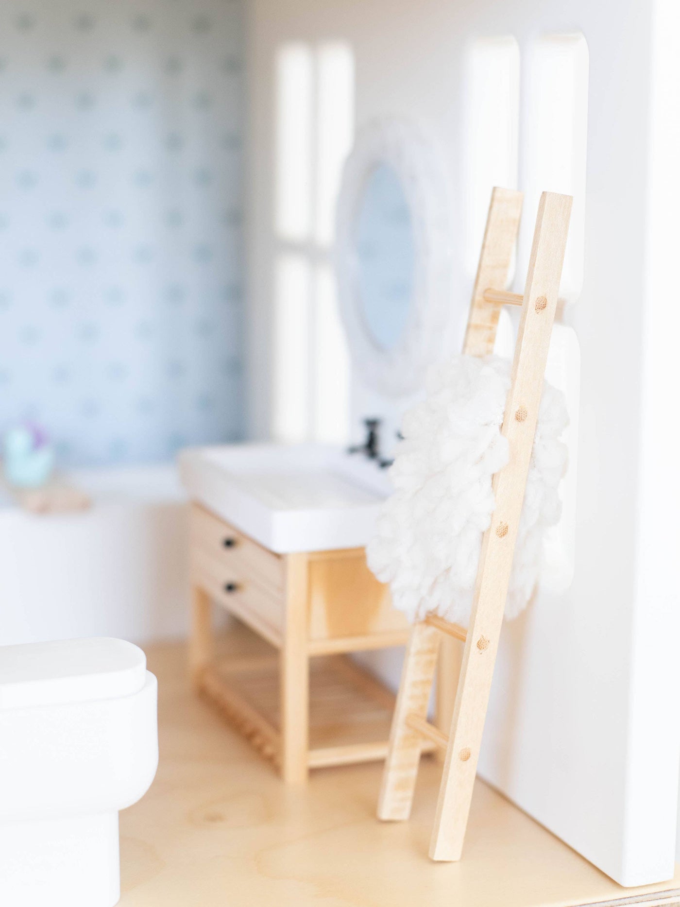 Dollhouse Decorative Blanket Ladder | Natural Wood