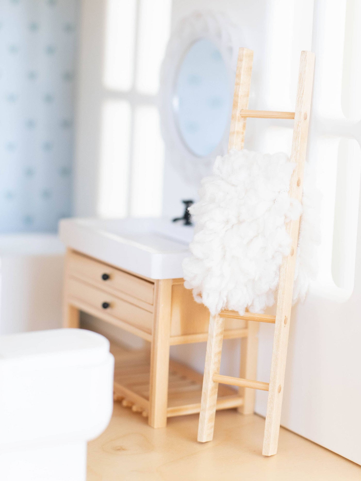 Dollhouse Decorative Blanket Ladder | Natural Wood