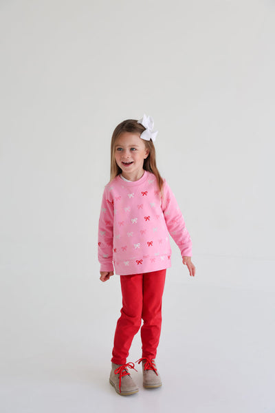 Girls Cassidy Comfy Crewneck Bitty Bows, Hamptons Hot Pink