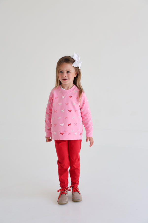 Girls Cassidy Comfy Crewneck Bitty Bows, Hamptons Hot Pink