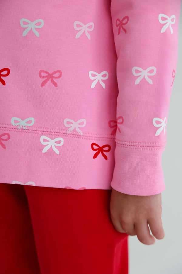 Girls Cassidy Comfy Crewneck Bitty Bows, Hamptons Hot Pink