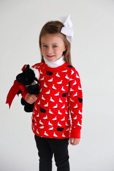 Cassidy Comfy Crewneck Baa Baa Black, Richmond Red (Quilted)
