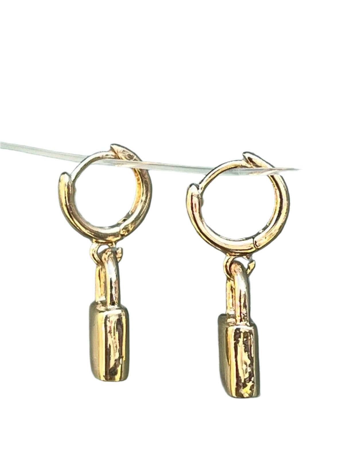 Gold Lock Charm Hoop Earrings