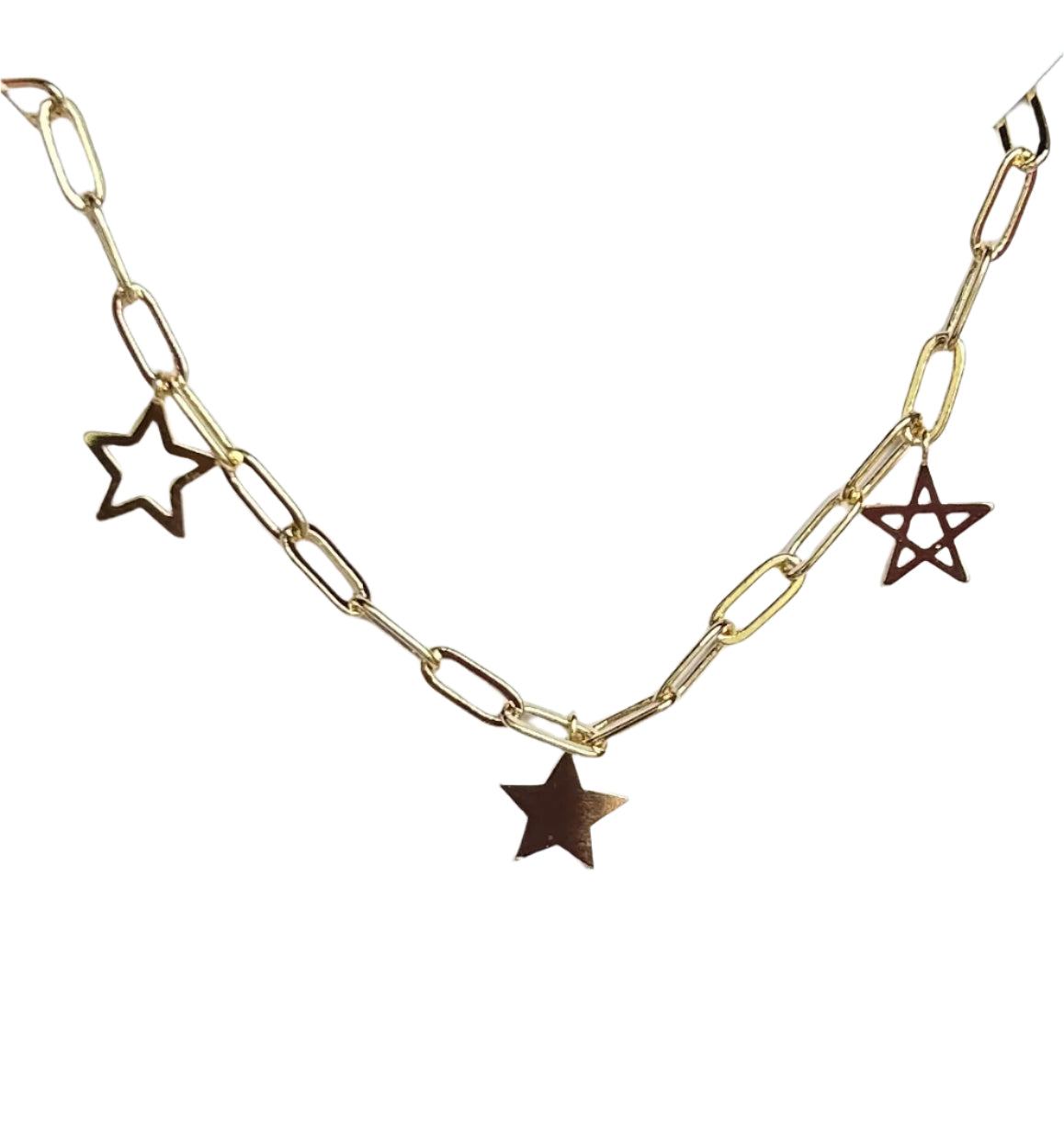 Gold Multi Star With Paperclip Chain Necklace