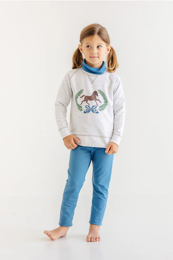 Cassidy Comfy Crewneck Grantley Gray (Heathered) with Horse
