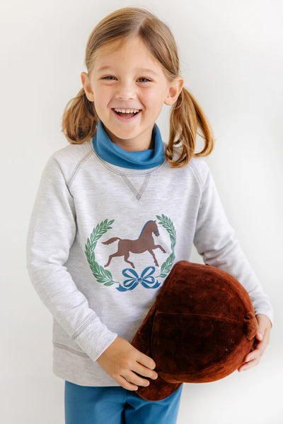 Cassidy Comfy Crewneck Grantley Gray (Heathered) with Horse