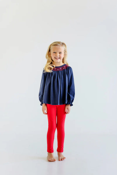 Bettye Sue Smocked Top Pima Nantucket Navy, Richmond Red, White