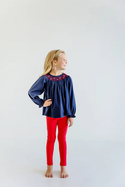 Bettye Sue Smocked Top Pima Nantucket Navy, Richmond Red, White