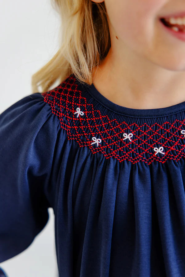 Bettye Sue Smocked Top Pima Nantucket Navy, Richmond Red, White