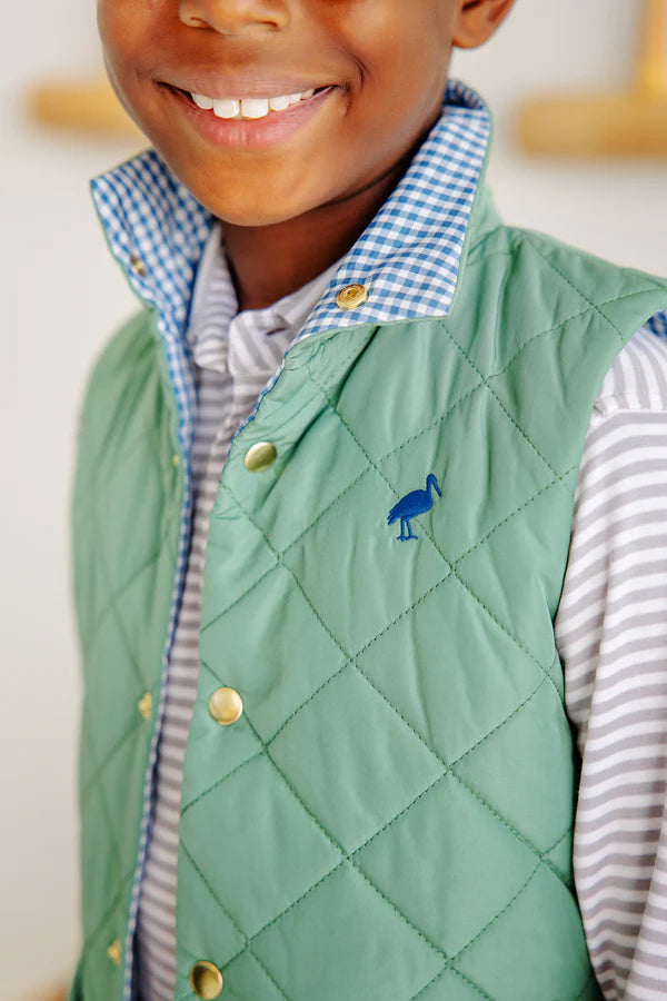 Vaughn Vest Gallatin Green & Barnsley Blue Mini Gingham