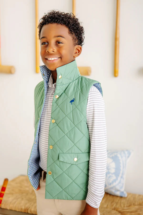 Vaughn Vest Gallatin Green & Barnsley Blue Mini Gingham
