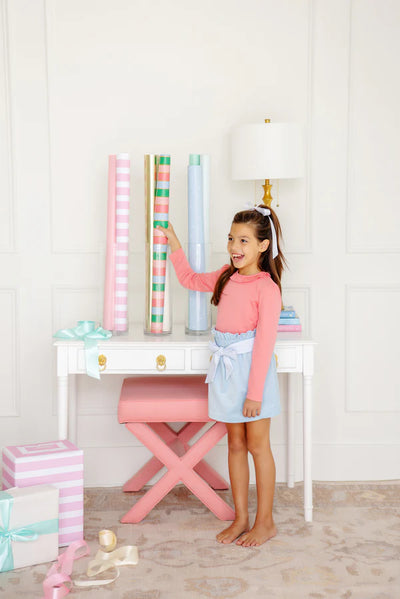 Beasley Bow Skirt Velveteen Barrington Blue with Barrington Blue Mini Gingham