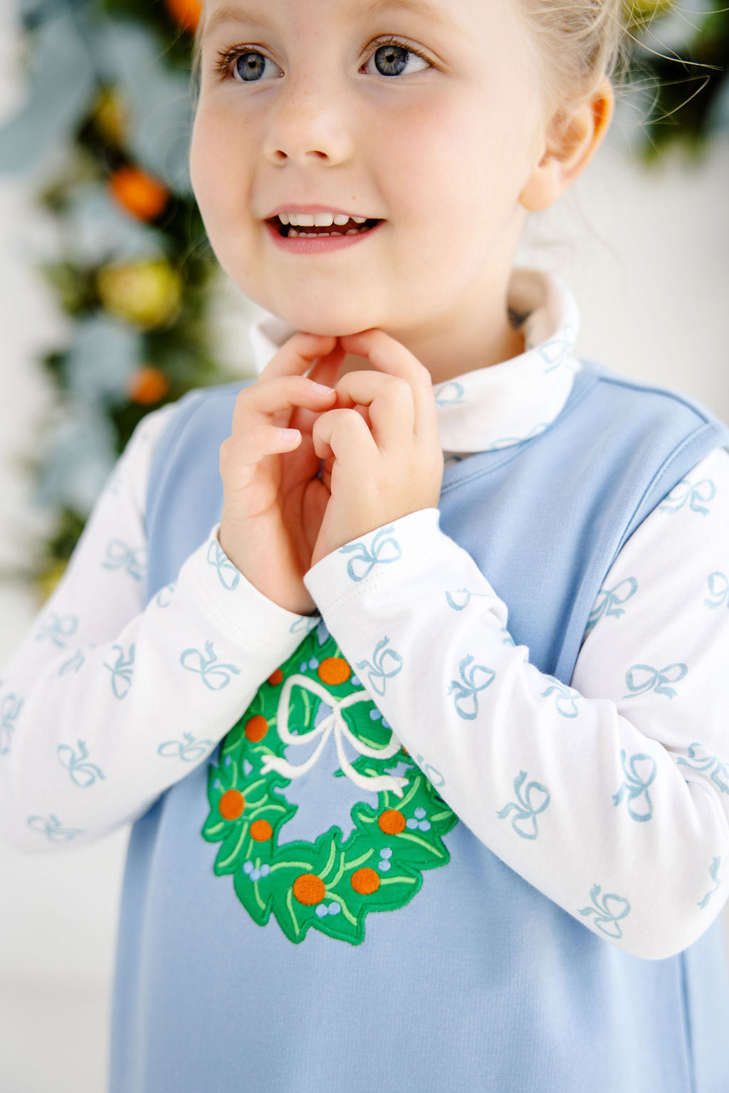 Annie Apron Dress Barrington Blue Wreath