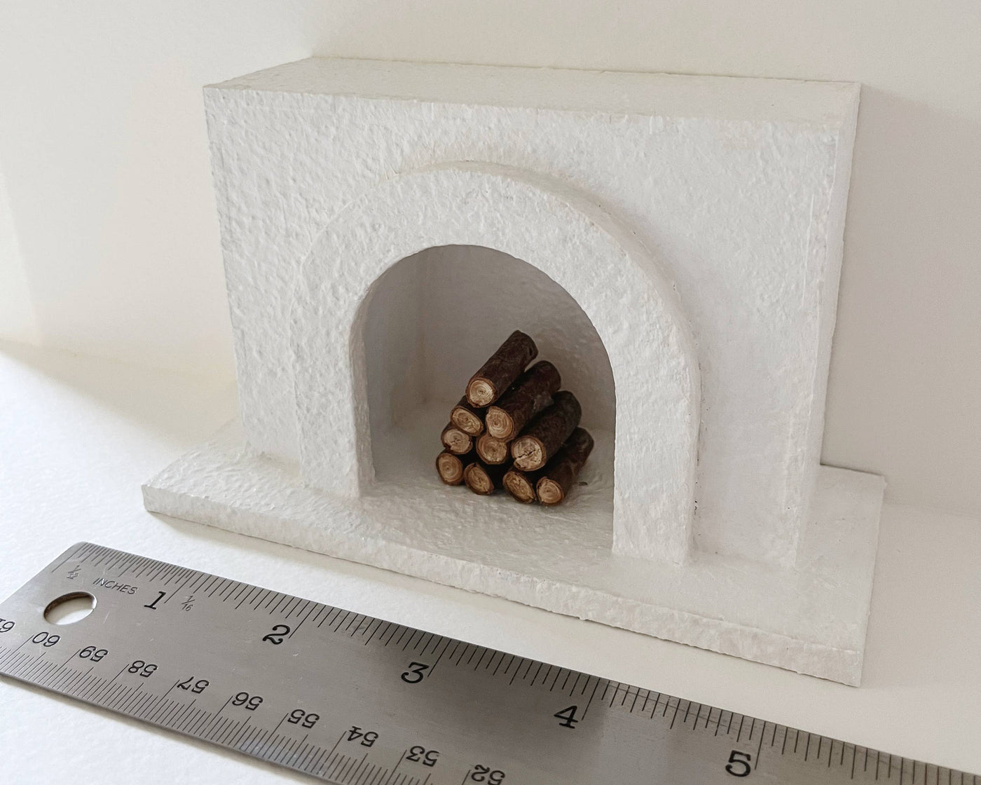 Modern Miniature Dollhouse Fireplace: White Stucco