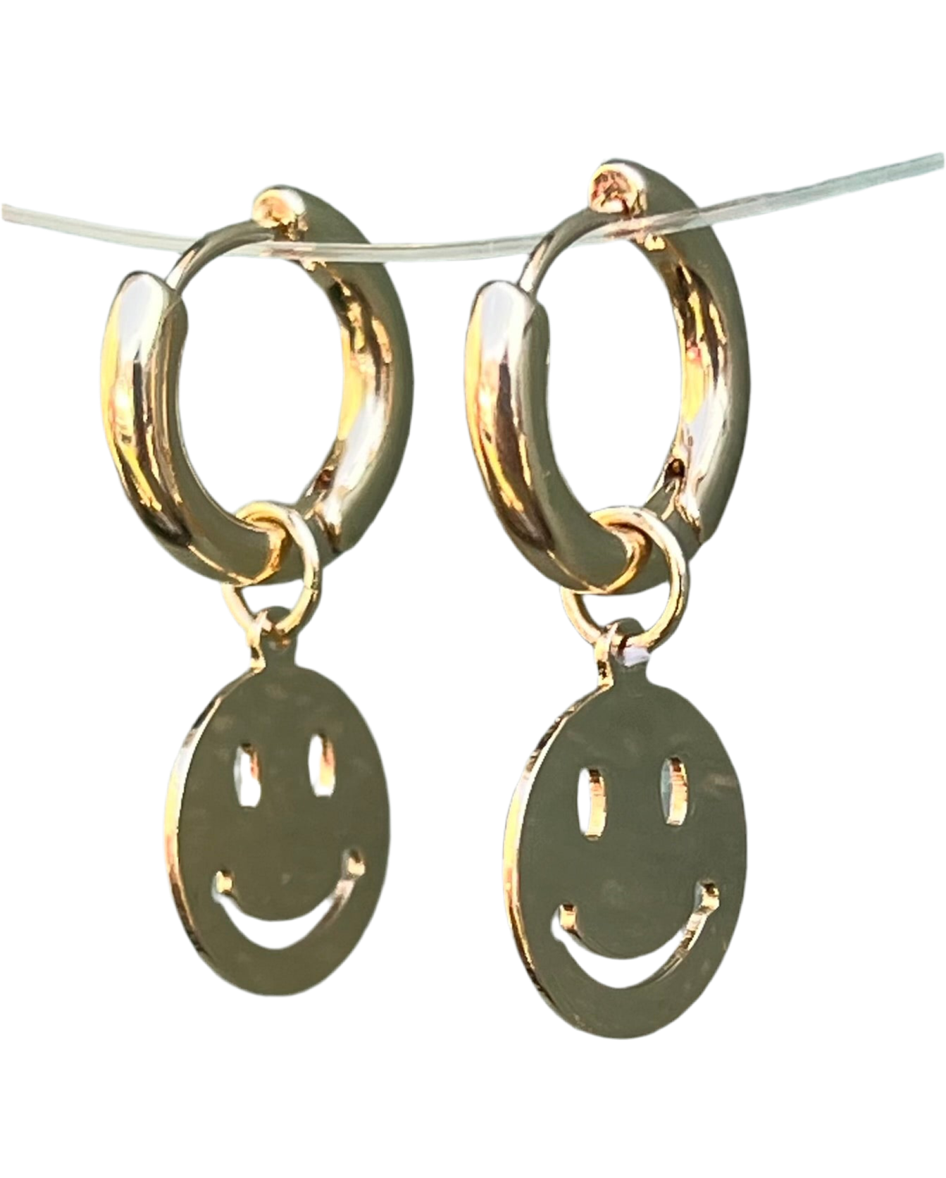Gold Smiley Face Charm Hoop Earrings