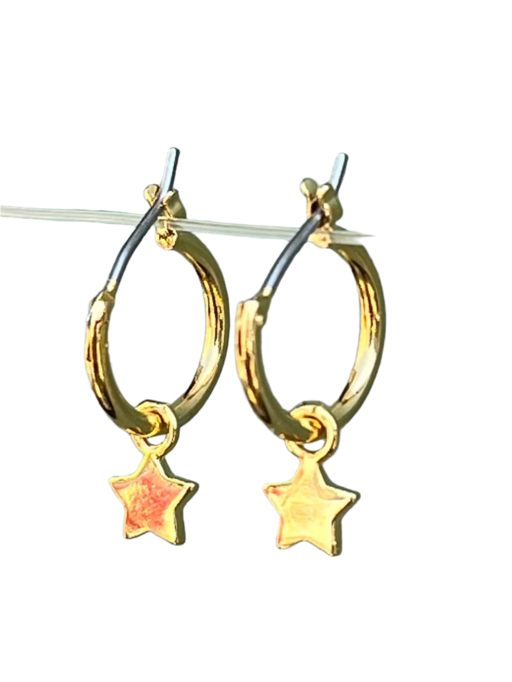 Small Gold Hoop with Star Charm Earrings