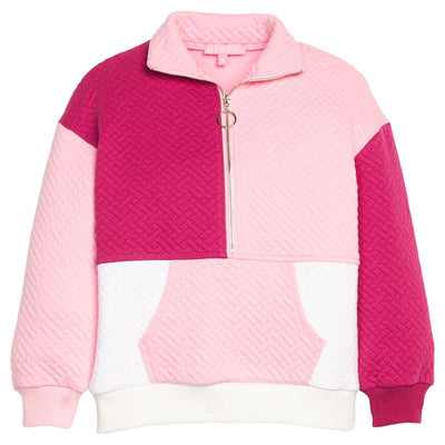 Color Block Pullover Pink & Cranberry Quilted Trellis