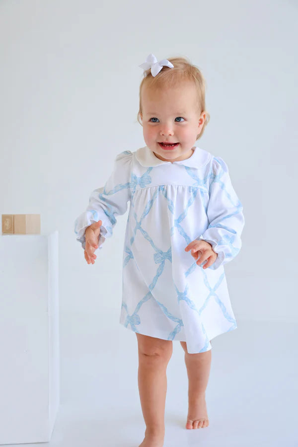 LS Holly Day Dress Pima Buckhead Blue Belle Meade Bow, Worth Avenue White