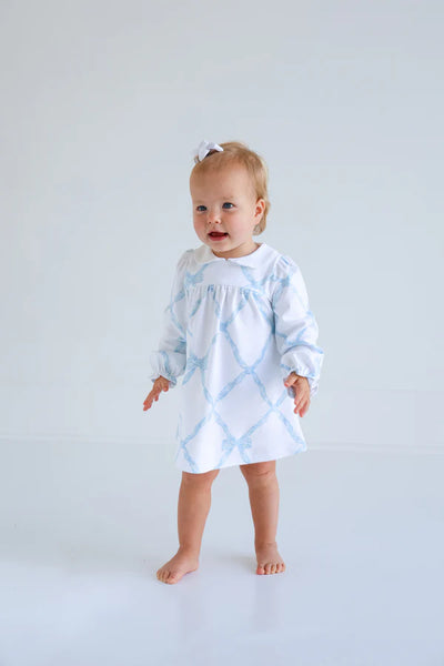 LS Holly Day Dress Pima Buckhead Blue Belle Meade Bow, Worth Avenue White