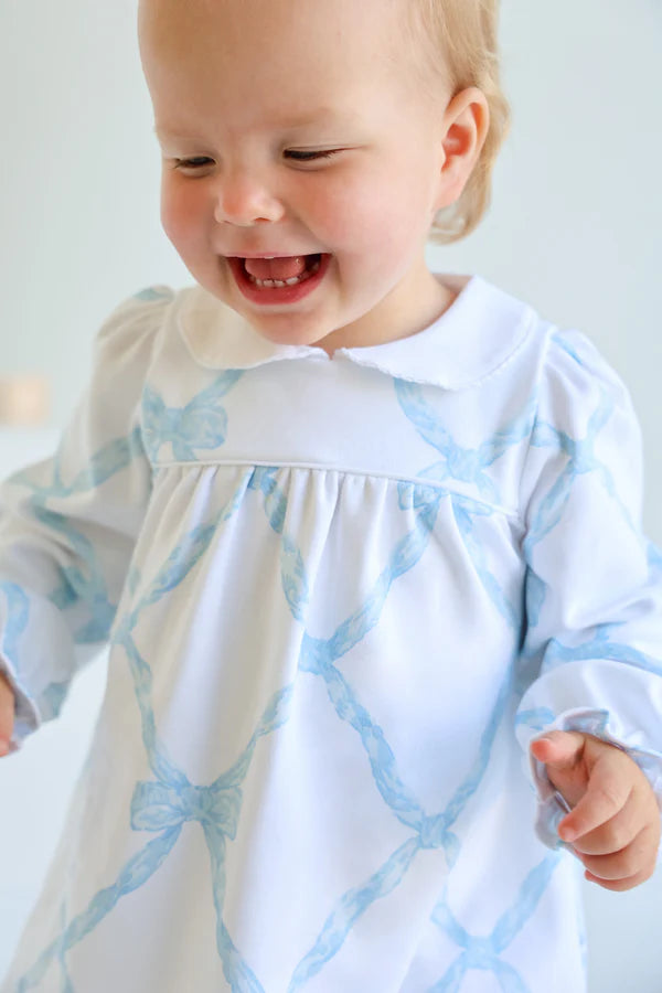 LS Holly Day Dress Pima Buckhead Blue Belle Meade Bow, Worth Avenue White