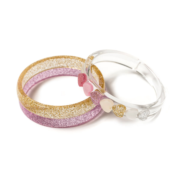 Hearts Pearl Shades Gold Pink Glitter Bangles