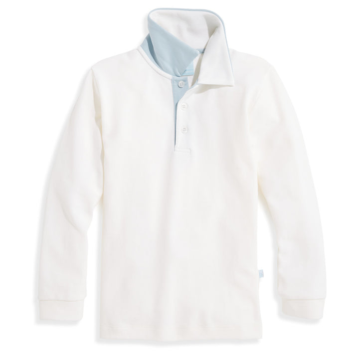 LS Contrast Trim Pique Polo Moody Blue with Ivory